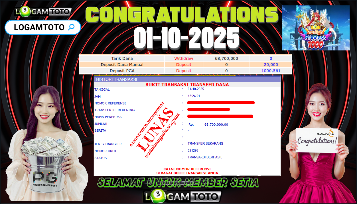 SELAMAT KEPADA MEMBER SETIA LOGAMTOTO BERHASIL JACKPOT DI PERMAINAN SLOT STARLIGHT PRINCESS 1000